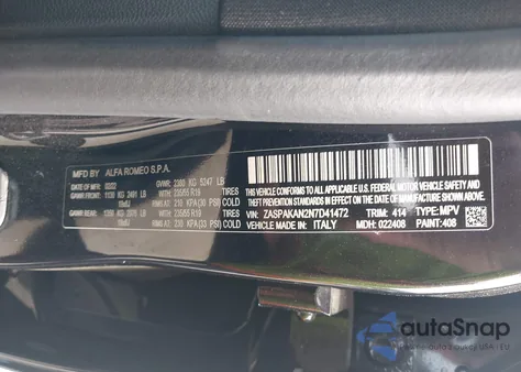 2022 Alfa Romeo Stelvio Sprint Awd from USA, damaged, VIN ZASPAKAN2N7D41472